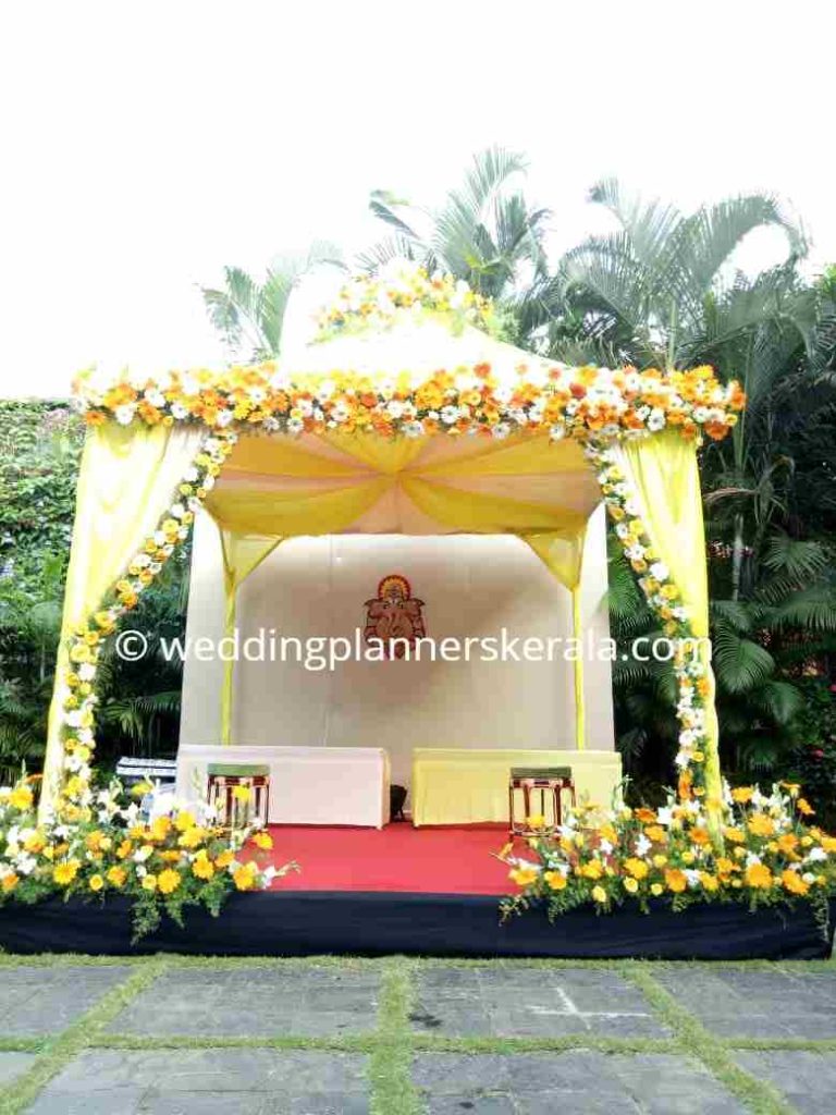 Yellow theme Haldi Simple Stage Decoration Kerala