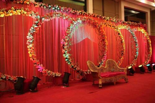 Red Background Wedding Stage Kerala